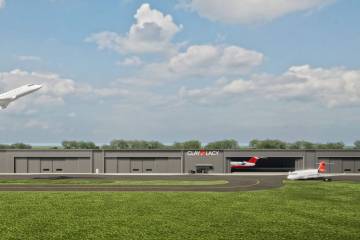 Artist rendering of new Clay Lacy Aviation FBO/MRO complex at KOXC