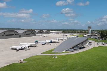 Private jets on the ramp at Farnborough Airport in the UK