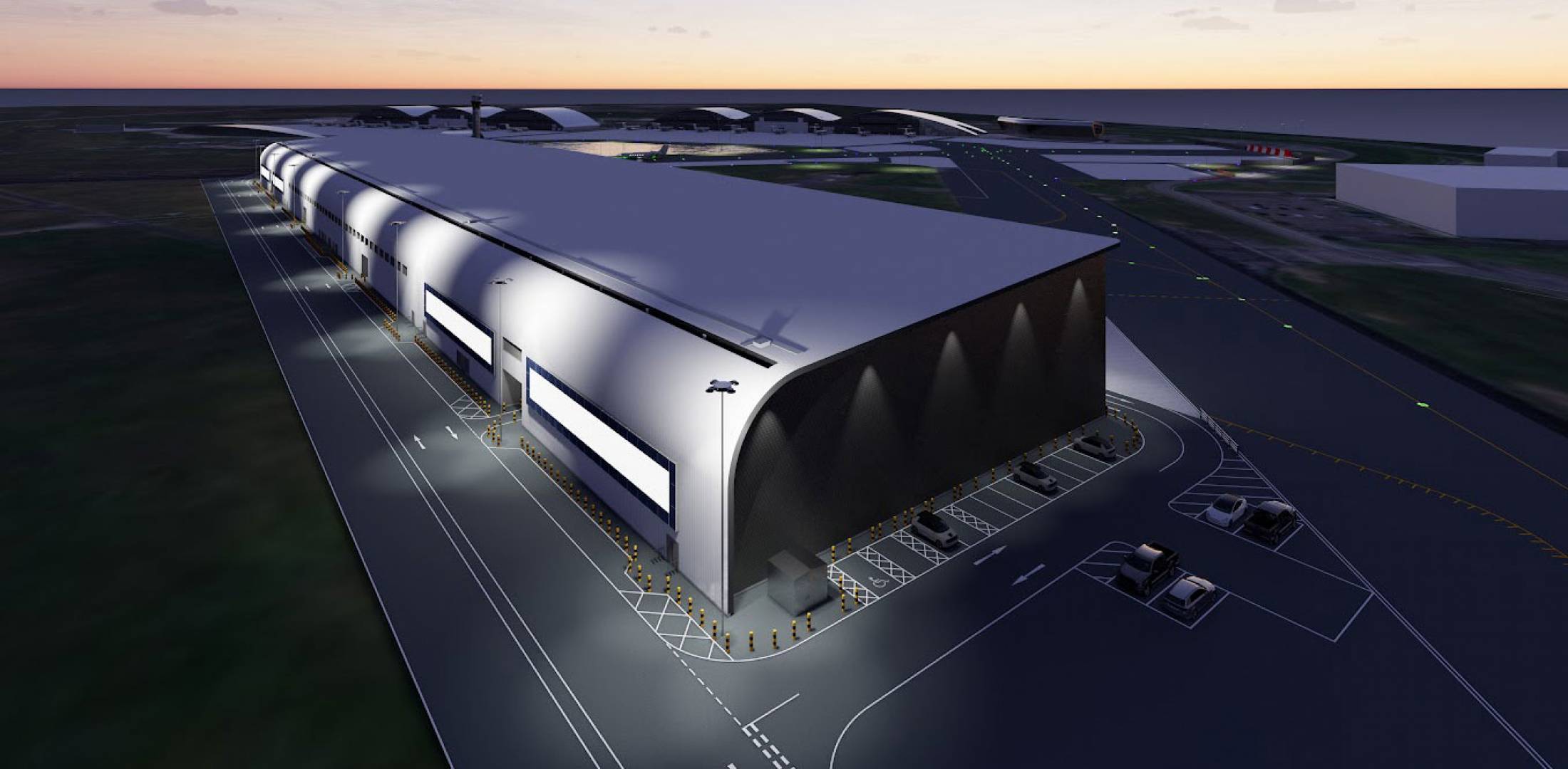 Artist rendering of new Farnborough Airport hangar complex
