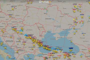 FlightRadar 24 map of Ukraine on February 15, 2022.