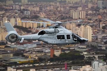 Airbus Helicopters ACH160 in flight over city