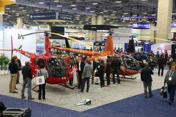 Robinson helicopters on display at Heli-Expo