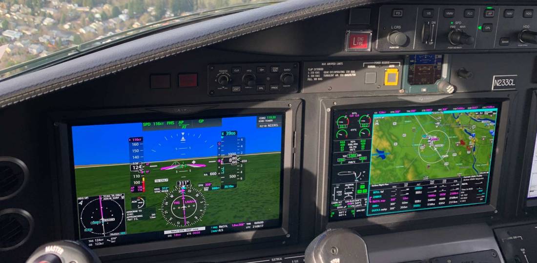 On final for the Runway 31L RNAV approach to KHIO with autothrottles and autopilot engaged, ready for the test of the coupled go-around capability. Photo: Matt Thurber