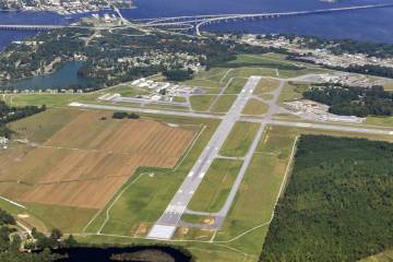 Aerial view of runways at Coastal Carolina Regional Airport 