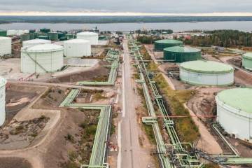Aerial view of Neste fuel tanks